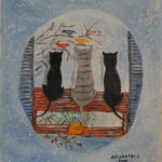 412 – 3 Cats snow bird watching – 18oz 18w x20h 300