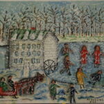 521 – White mill- 10 people- snowy day -19ox – 22w x20h 400