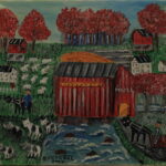 550 – Red covered bridge in the fall – 18oz – 20w x18h – 300