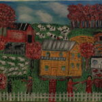 573 – Yellow house with red trees – 22oz – 22w x18h 300