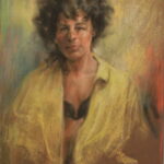 R55 Pastel – Woman with wild hair in yellow opened blouse – 19.5w x25.5h