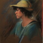 R57 Pastel – Woman in blue with yellow hat – 19.5w x25.5h