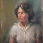 R127 – Young lady with brown hair in a white blouse – 20w x24h – 24oz