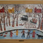 1100 – Oil- Toboggan Sledding Winter- 26w x 20H – framed size 29w x 23h -400